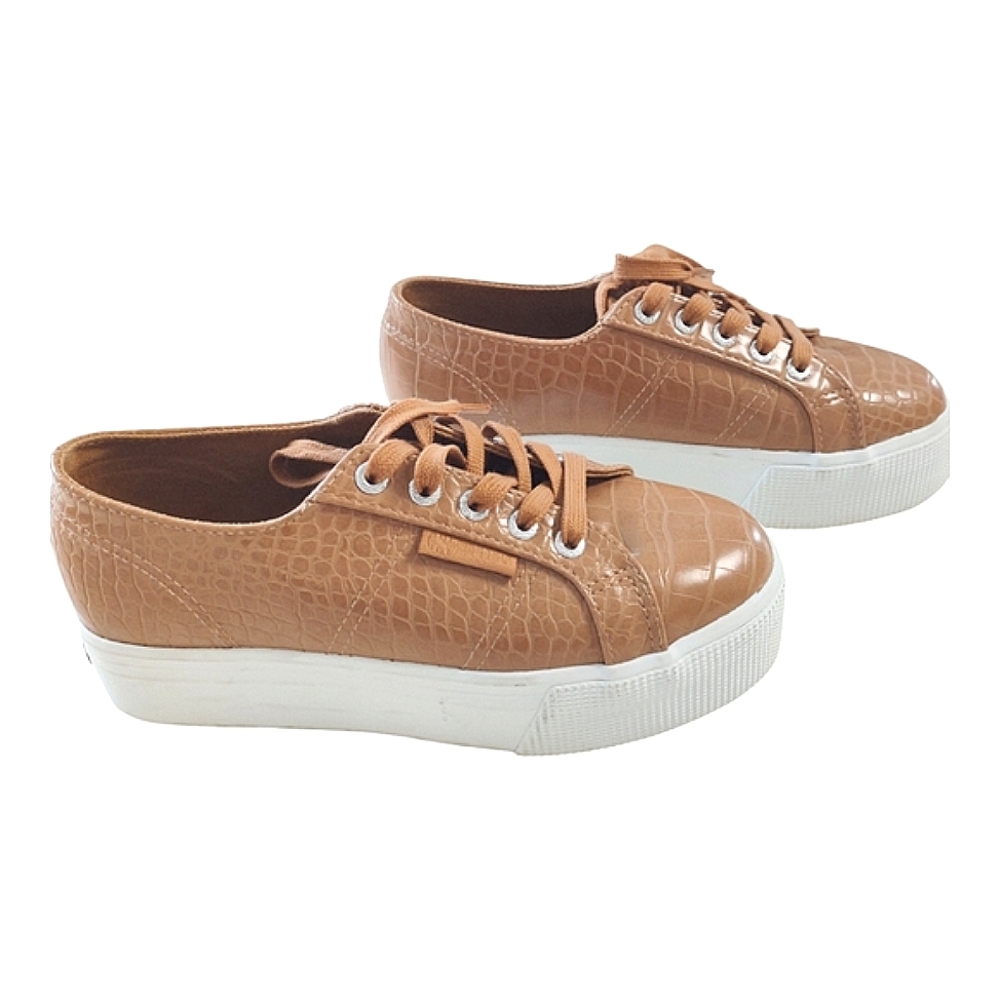 Superga Tan Croc-Embossed Platform Sneakers Size 6 - Picture 4 of 11